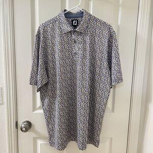 FootJoy FJ Performance Golf Polo Shirt Gray Yellow Floral Men's Size Large